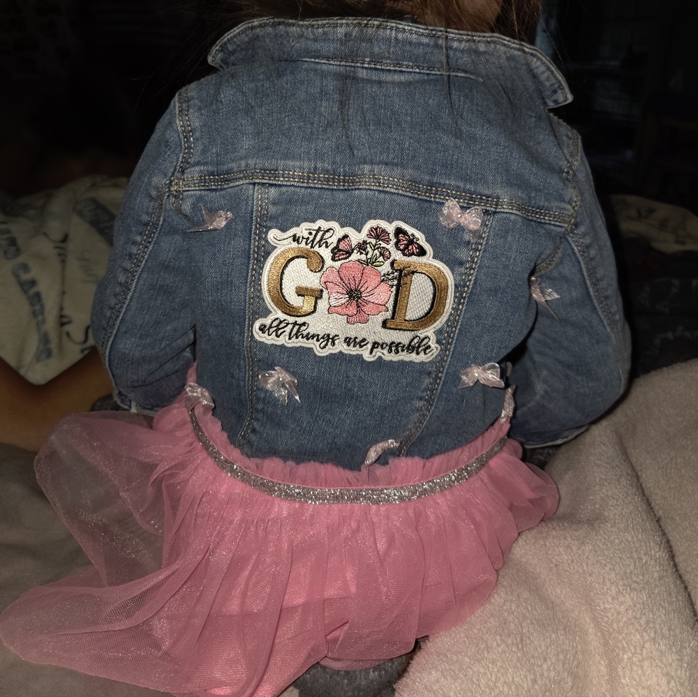 Custom Girls' Denim Jacket 'With God All Things Are Possible'